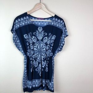 Julies Closet- blue and white floral bandana top